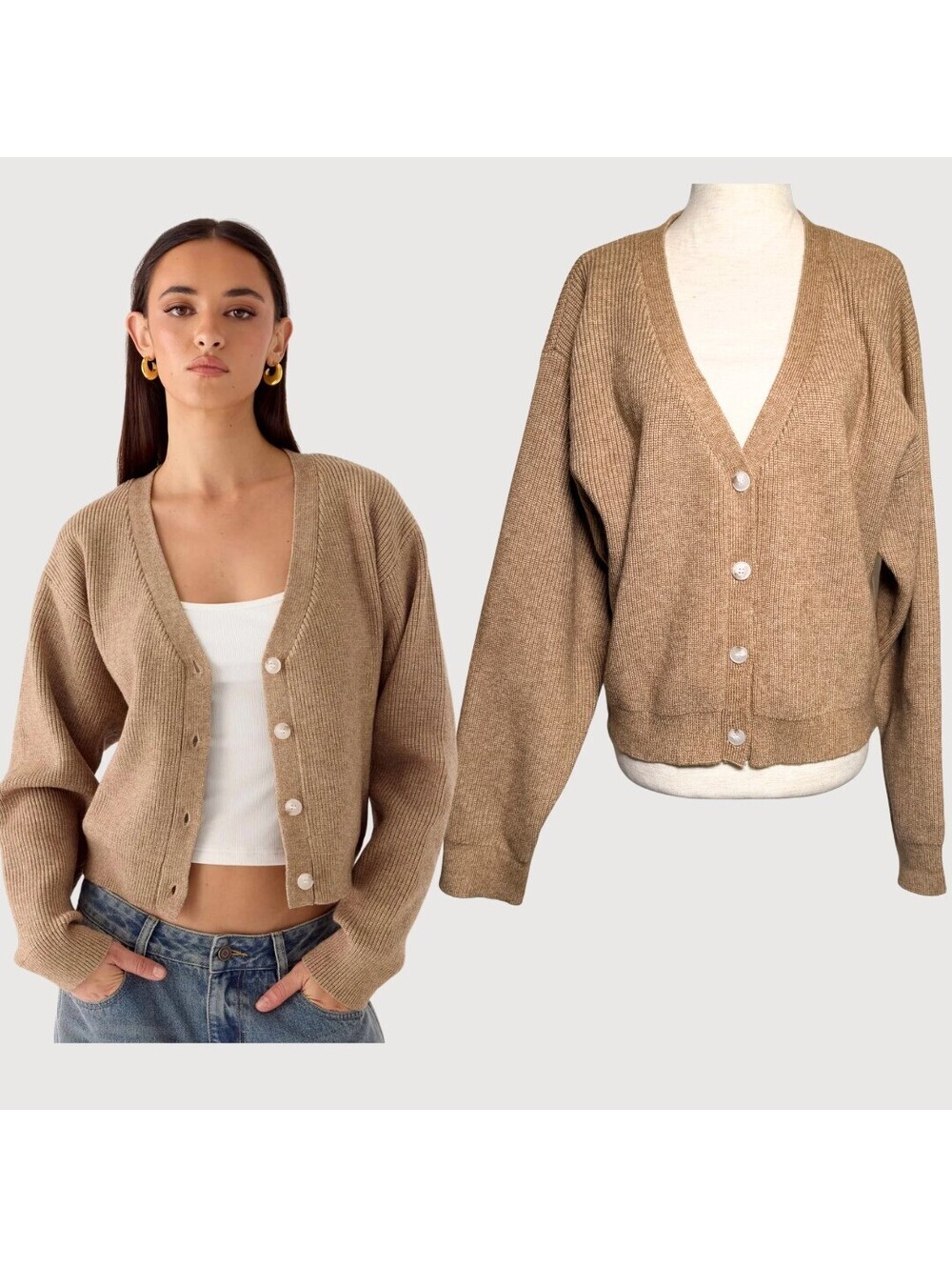 Peppermayo Orla Knit Cardigan Sweater Taupe S/M